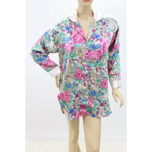 Vtg Victorias Secret Softest Satin Night Shirt Nightgown Button Pink Floral S M